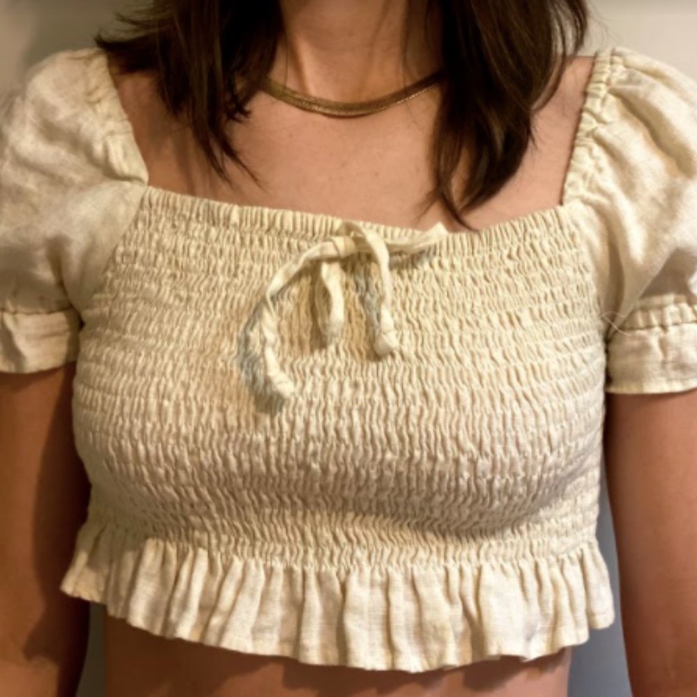 Faithfull the Brand Linen Cream Lenora Crop Top M